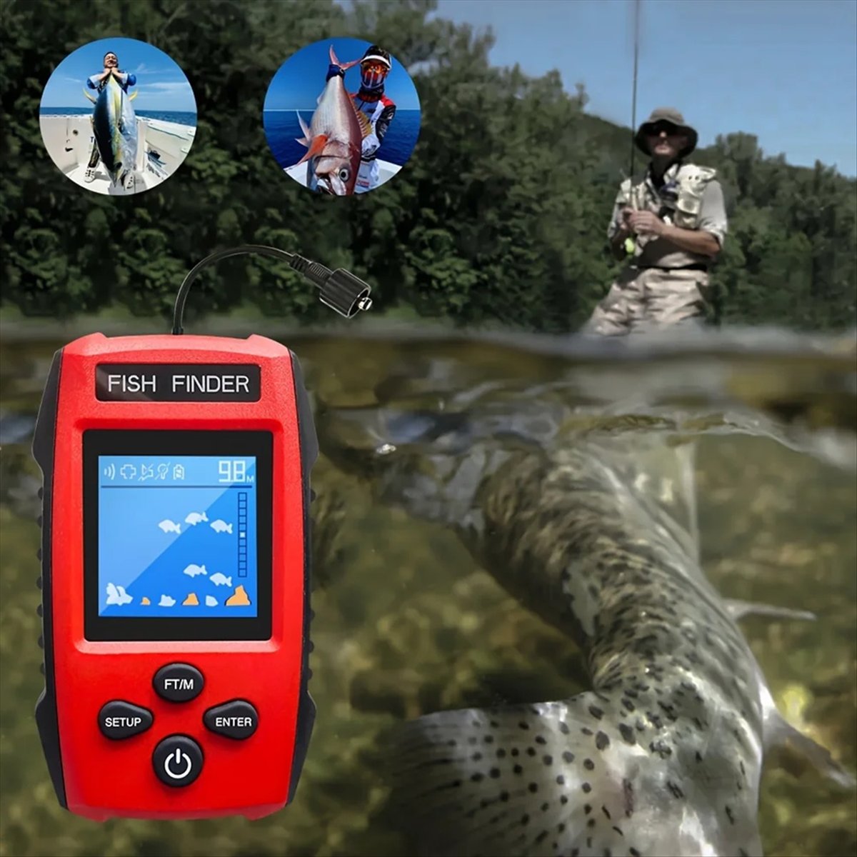 カラー液晶魚群探知機 有線ソナー送信機 検出深度計付き 釣り - Fishing Depth Finder のレビューと価格